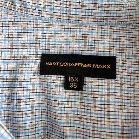 Hart Schaffner Marx Light blue and tan Casual Button Down Shirt size 16 1/2 - 35 - Picture 5 of 7